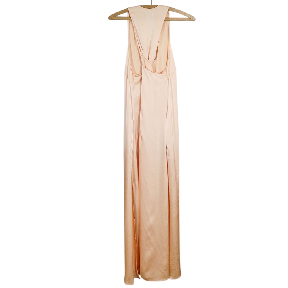 ROSETTA GETTY Collective Peach Satin Twist Back Halter Maxi Slip Dress Sz 6 - Picture 5 of 16
